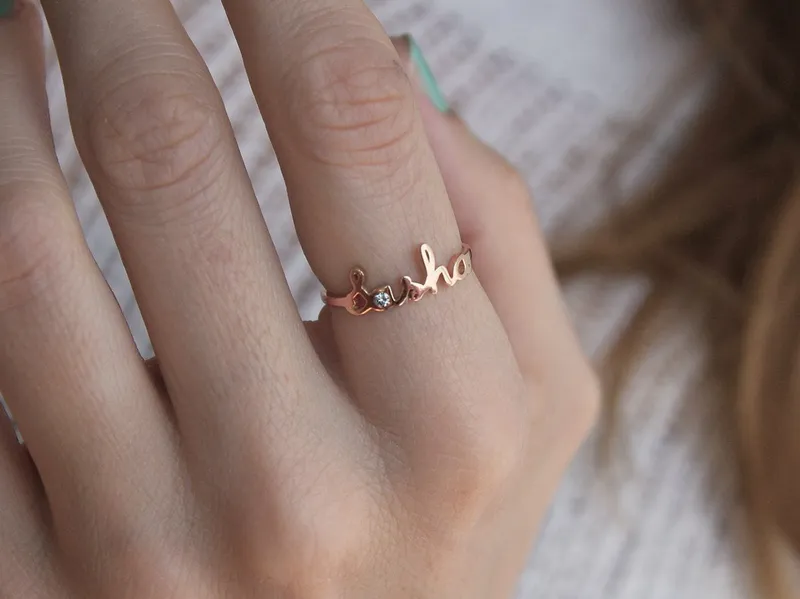 Gold Personalized Name Ring With Diamond view 6