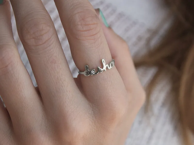 Gold Personalized Name Ring With Diamond view 7