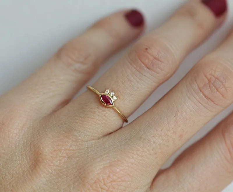 Gold Ruby Ring, Delicate Ruby Ring view 2