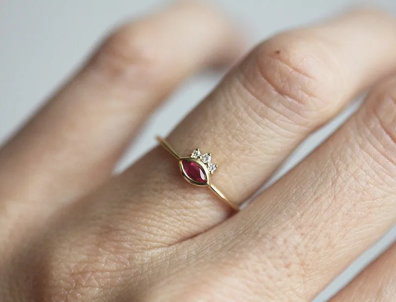 Gold Ruby Ring, Delicate Ruby Ring view 3