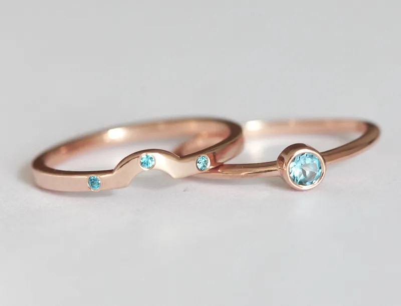 Gold Topaz Ring, Rose Gold Wedding Ring Set vy 2