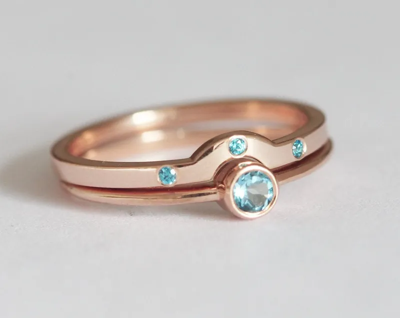 Gold Topaz Ring, Rose Gold Wedding Ring Set vy 3