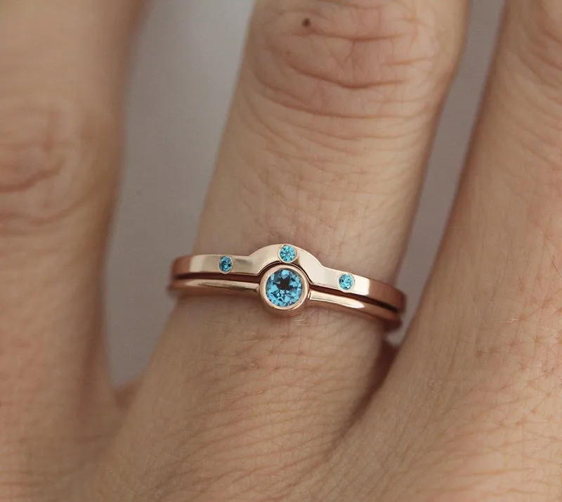 Gold Topaz Ring, Rose Gold Wedding Ring Set vy 4
