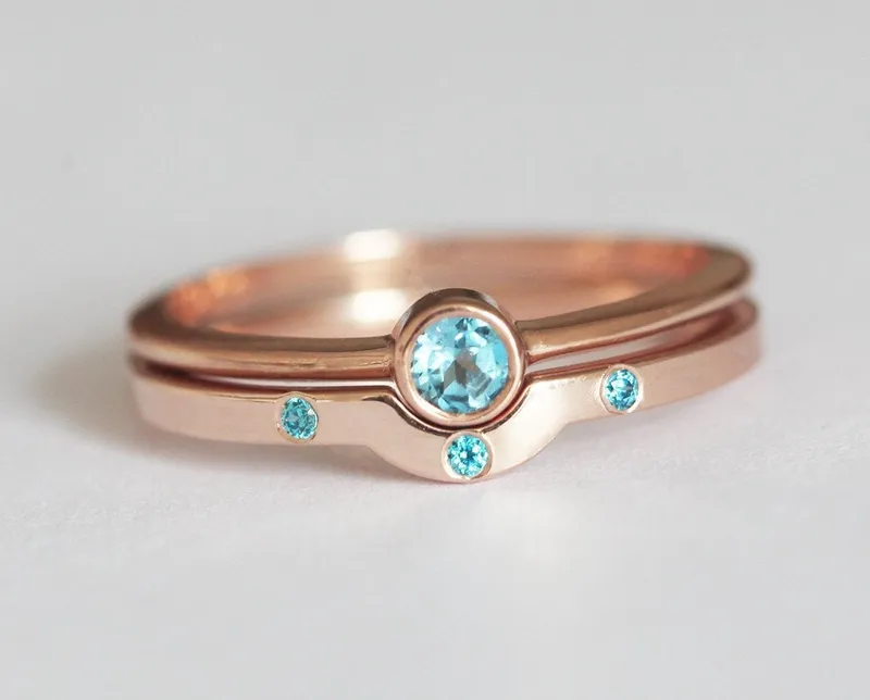 Gold Topaz Ring, Rose Gold Wedding Ring Set vy 5