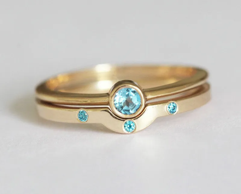 Gold Topaz Ring, Rose Gold Wedding Ring Set vy 6