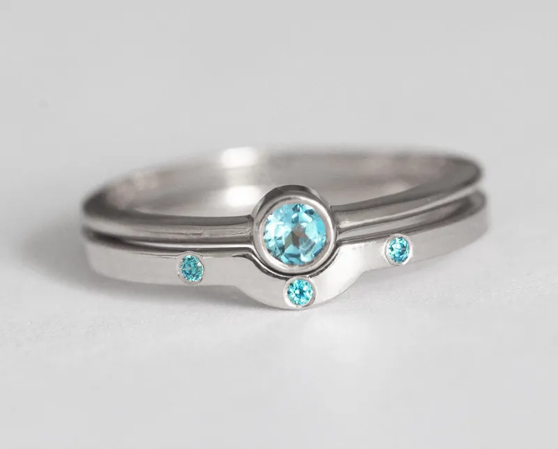 Gold Topaz Ring, Rose Gold Wedding Ring Set vy 7