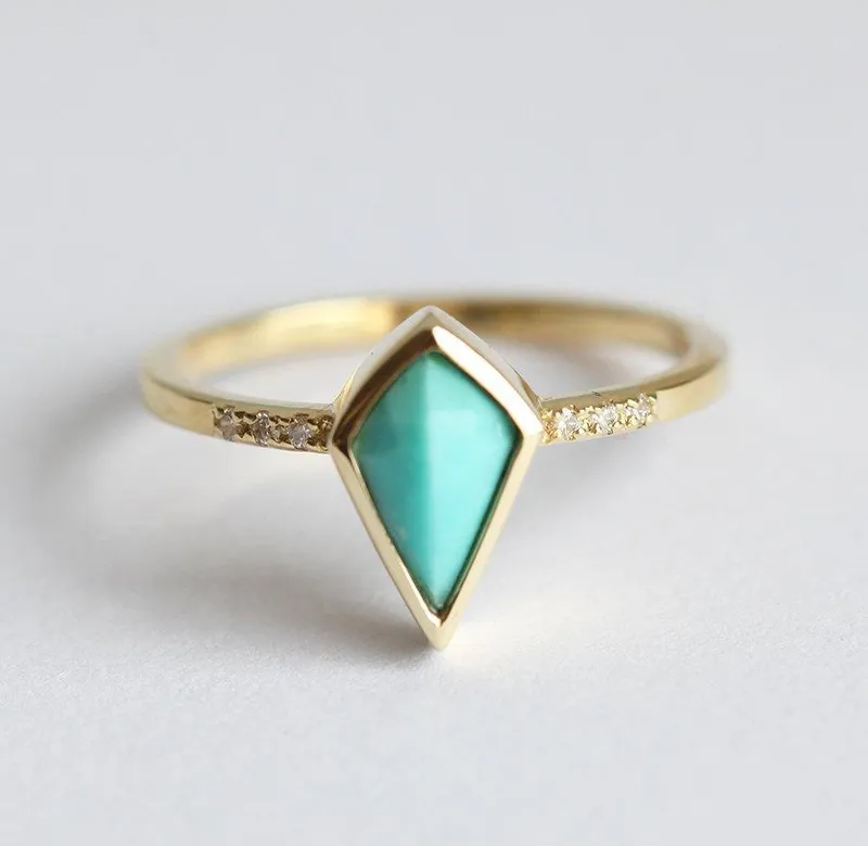 Gold Turquoise Ring, Unique Engagement Ring vy 2