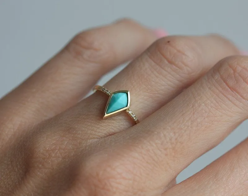 Gold Turquoise Ring, Unique Engagement Ring vy 4