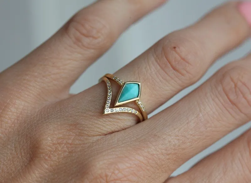 Gold Turquoise Ring, Unique Engagement Ring vy 5