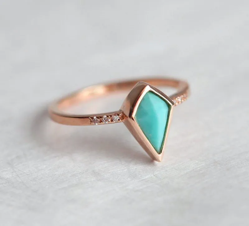 Gold Turquoise Ring, Unique Engagement Ring vy 6