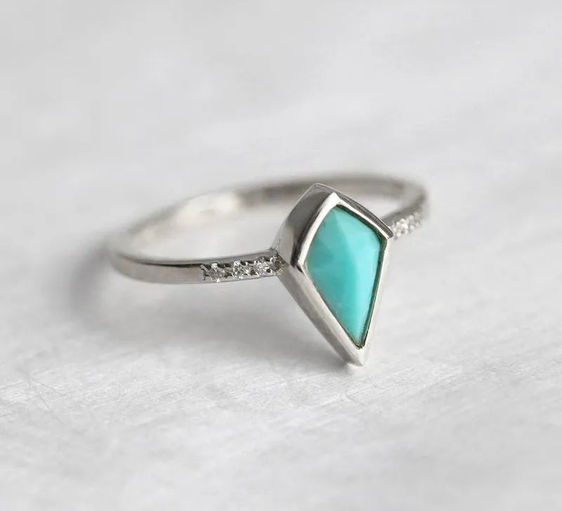 Gold Turquoise Ring, Unique Engagement Ring vy 7