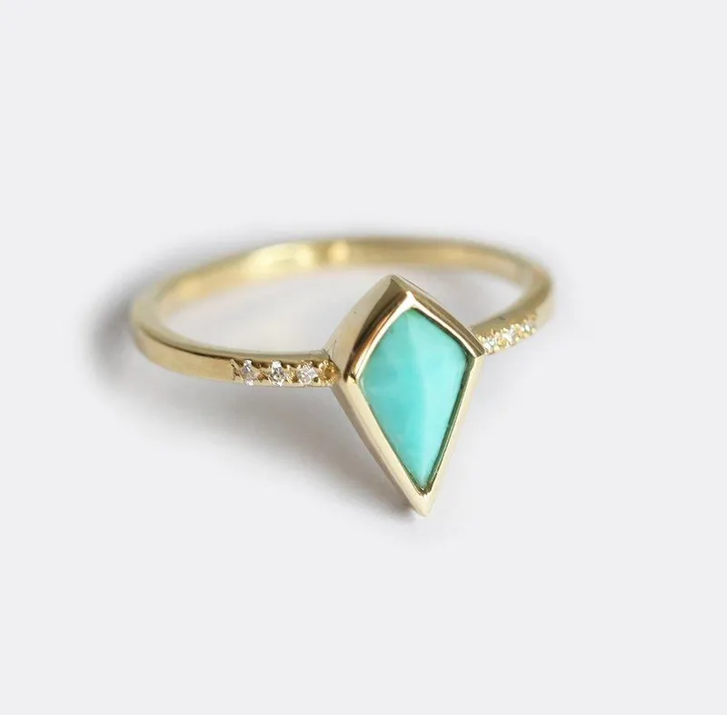 Gold Turquoise Ring, Unique Engagement Ring blue engagement ring