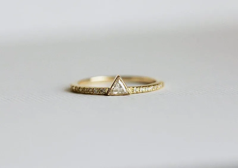 GOLD DIAMOND ENGAGEMENT RING, TRILLION DIAMOND RING view 2