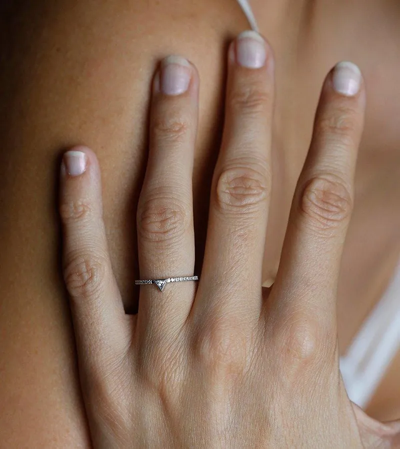GOLD DIAMOND ENGAGEMENT RING, TRILLION DIAMOND RING view 3