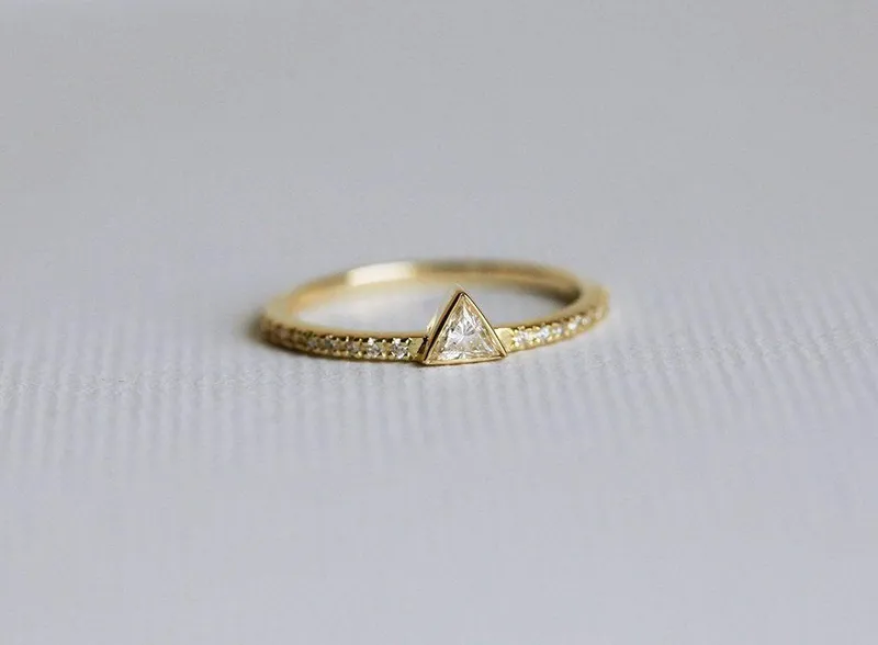 GOLD DIAMOND ENGAGEMENT RING, TRILLION DIAMOND RING view 4
