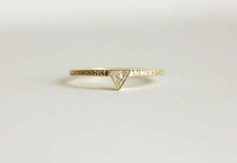 GOLD DIAMOND ENGAGEMENT RING, TRILLION DIAMOND RING view 5