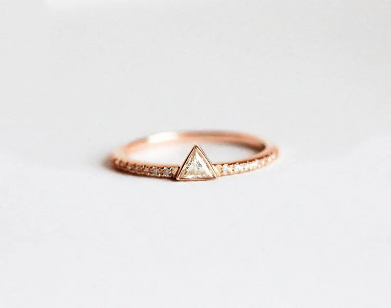 GOLD DIAMOND ENGAGEMENT RING, TRILLION DIAMOND RING view 6