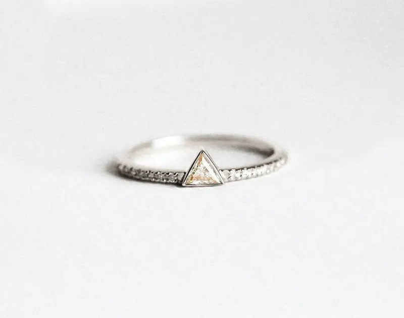 GOLD DIAMOND ENGAGEMENT RING, TRILLION DIAMOND RING view 7