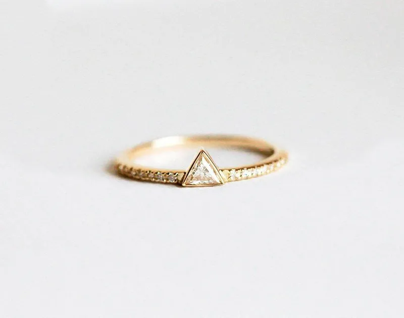 GOLD DIAMOND ENGAGEMENT RING, TRILLION DIAMOND RING diamond engagement ring
