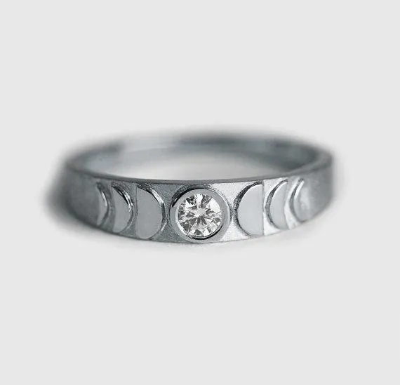 Gold Moon Phase Ring, Diamond Ring 14K view 5