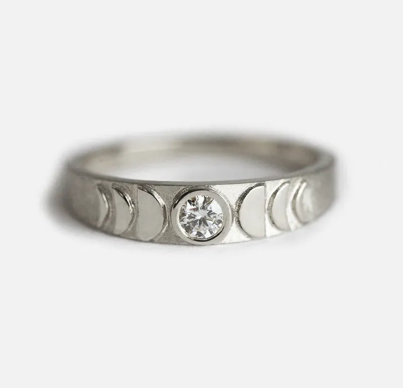 Gold Moon Phase Ring, Diamond Ring 14K view 7