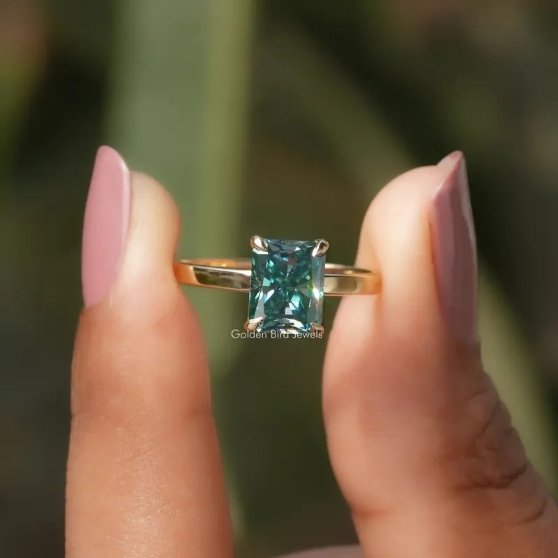 1 Carat To 5 Carat Radiant Cut Solitaire Moissanite Ring blue engagement ring