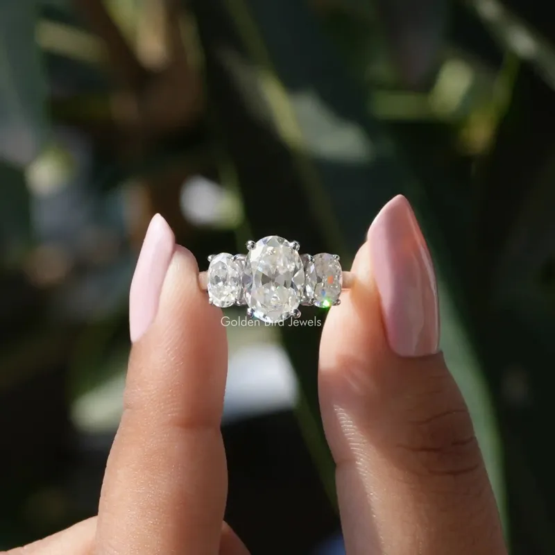 3 Carat Old Mine Oval Cut Three Stone Engagement Ring engagement ring