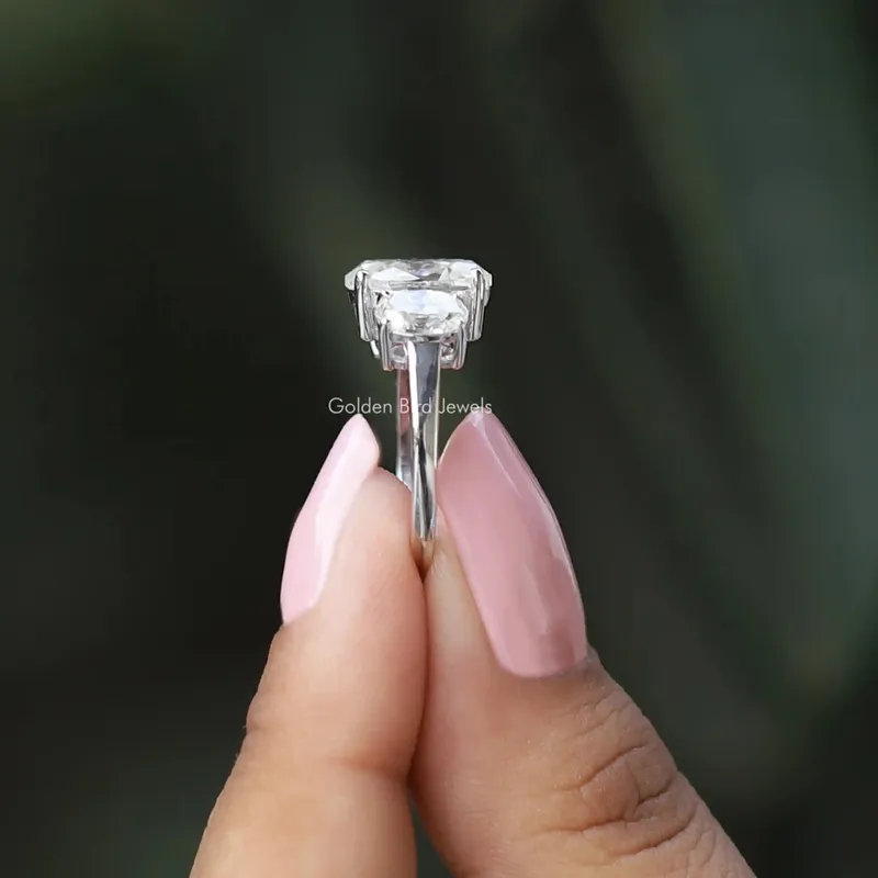 3 Carat Old Mine Oval Cut Three Stone Engagement Ring view 2