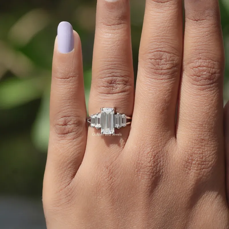 5 Stone Emerald Cut Moissanite Ring view 6
