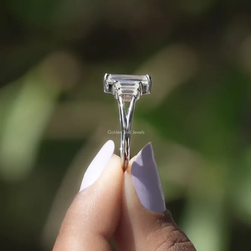5 Stone Emerald Cut Moissanite Ring view 3