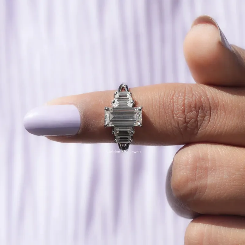 5 Stone Emerald Cut Moissanite Ring view 7