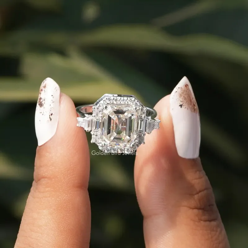 Asscher Cut Moissanite Halo Engagement Ring round cut engagement ring
