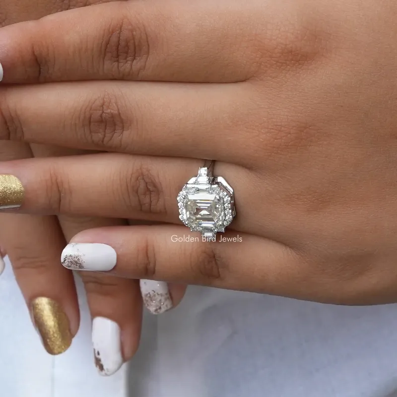 Asscher Cut Moissanite Halo Engagement Ring view 7