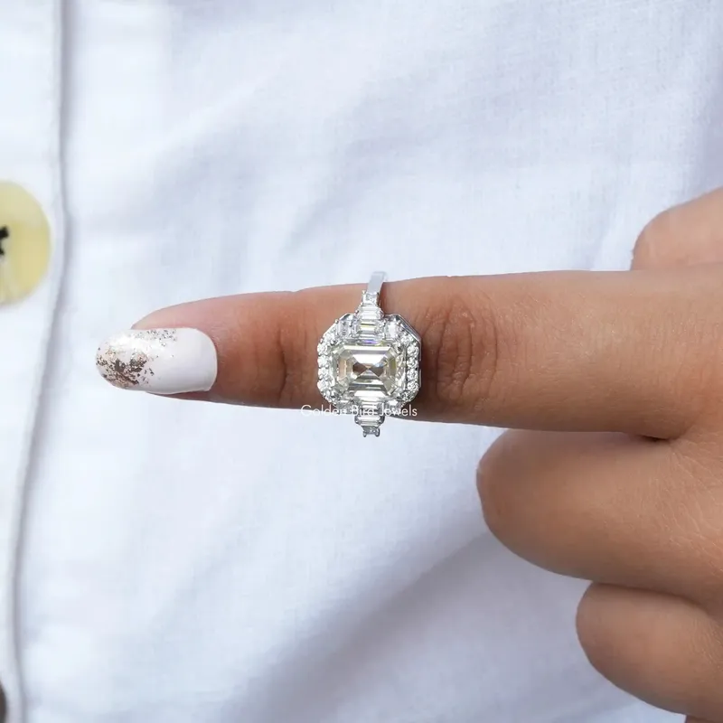Asscher Cut Moissanite Halo Engagement Ring view 8