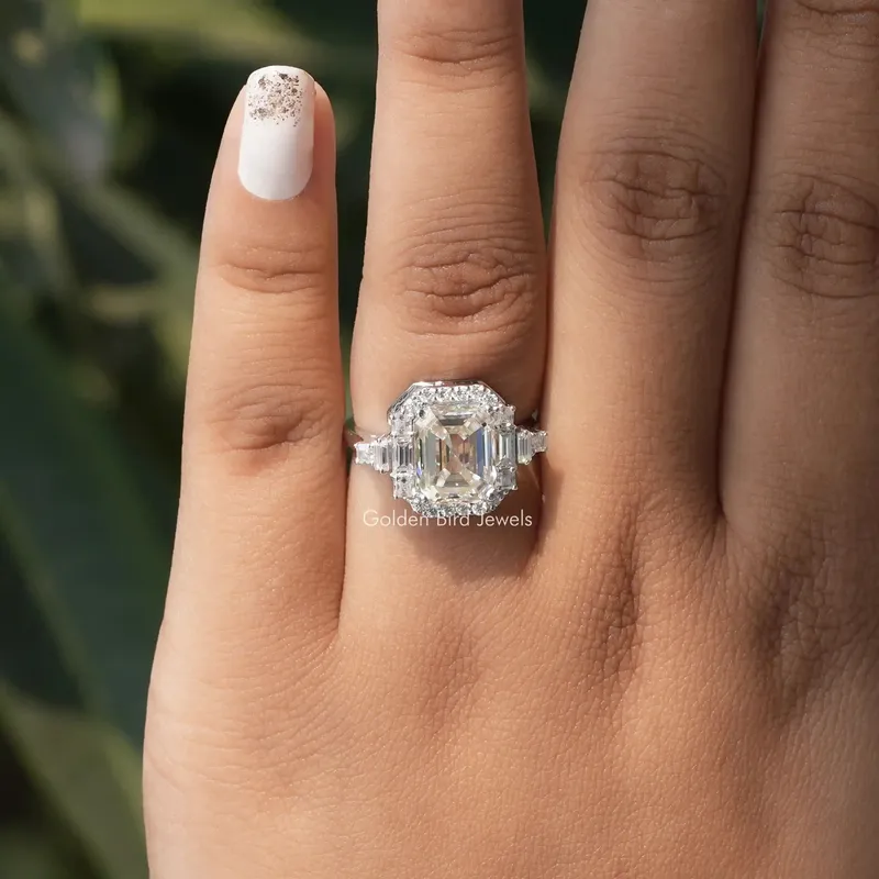 Asscher Cut Moissanite Halo Engagement Ring view 3