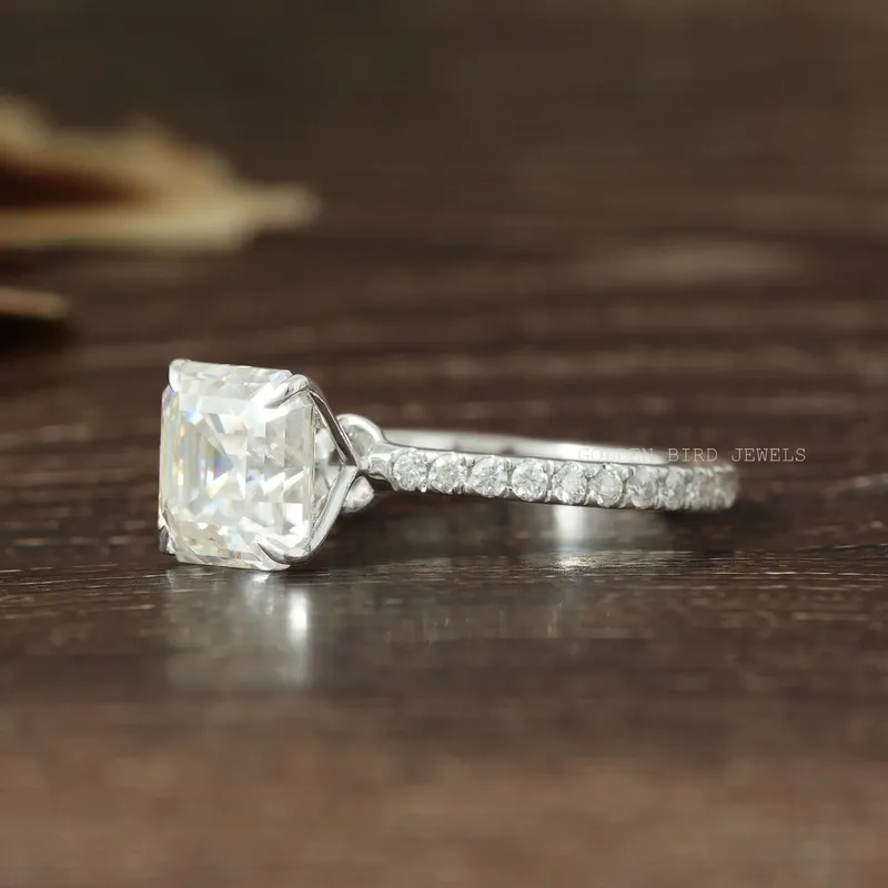 Asscher Cut Solitaire Moissanite Accent Ring view 5