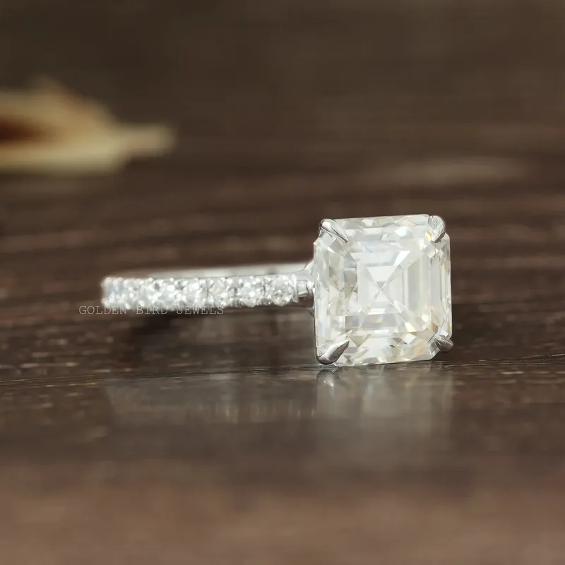 Asscher Cut Solitaire Moissanite Accent Ring view 7