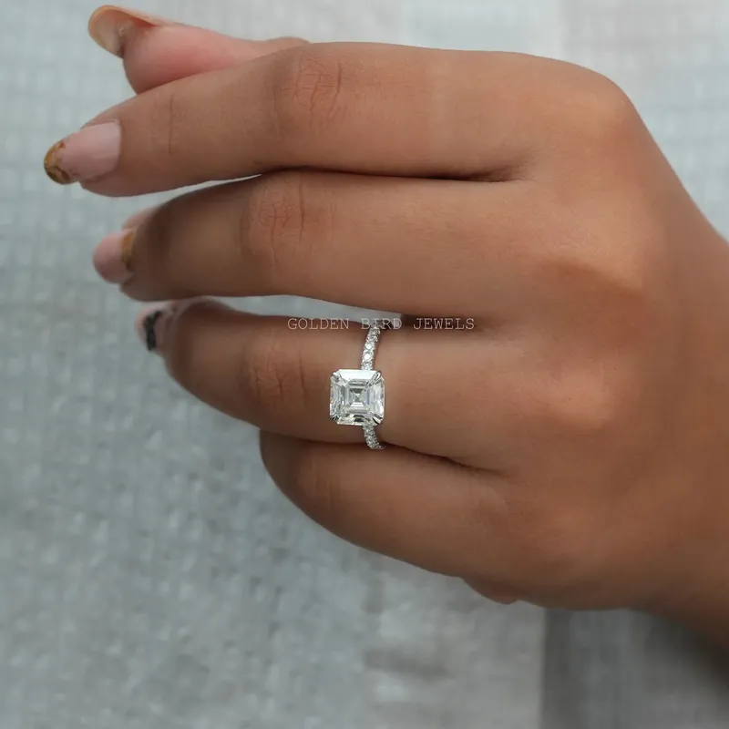 Asscher Cut Solitaire Moissanite Accent Ring view 3