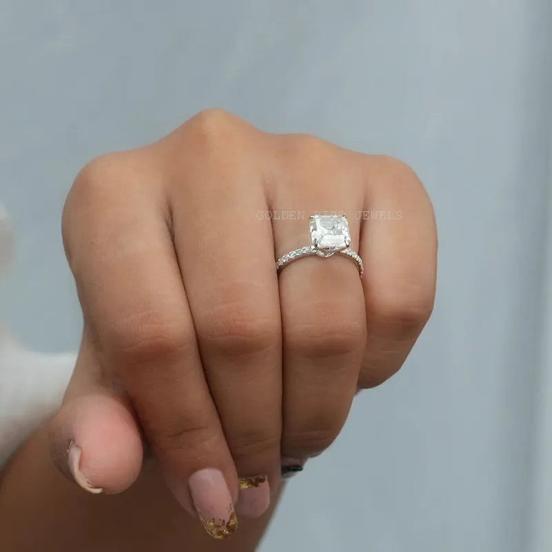 Asscher Cut Solitaire Moissanite Accent Ring view 4