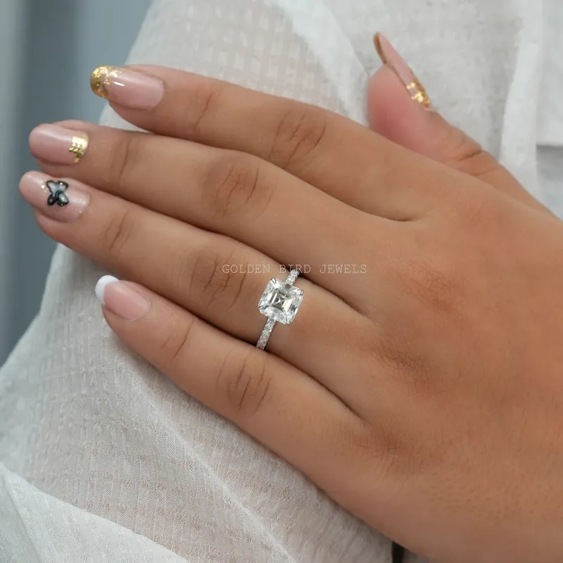 Asscher Cut Solitaire Moissanite Accent Ring view 2