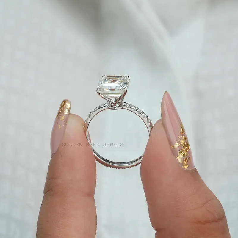 Asscher Cut Solitaire Moissanite Accent Ring view 8