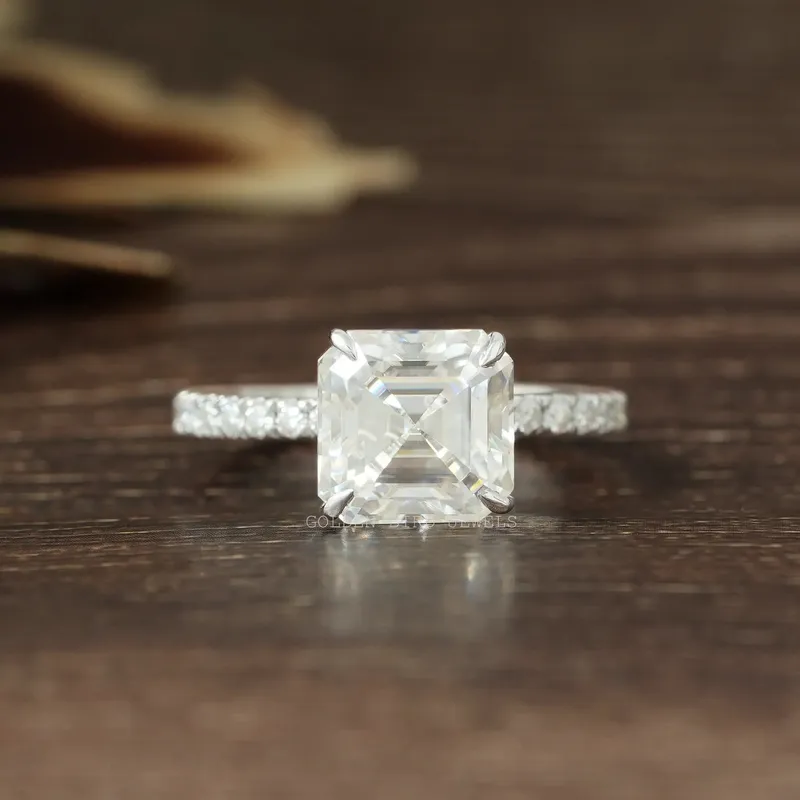 Asscher Cut Solitaire Moissanite Accent Ring engagement ring