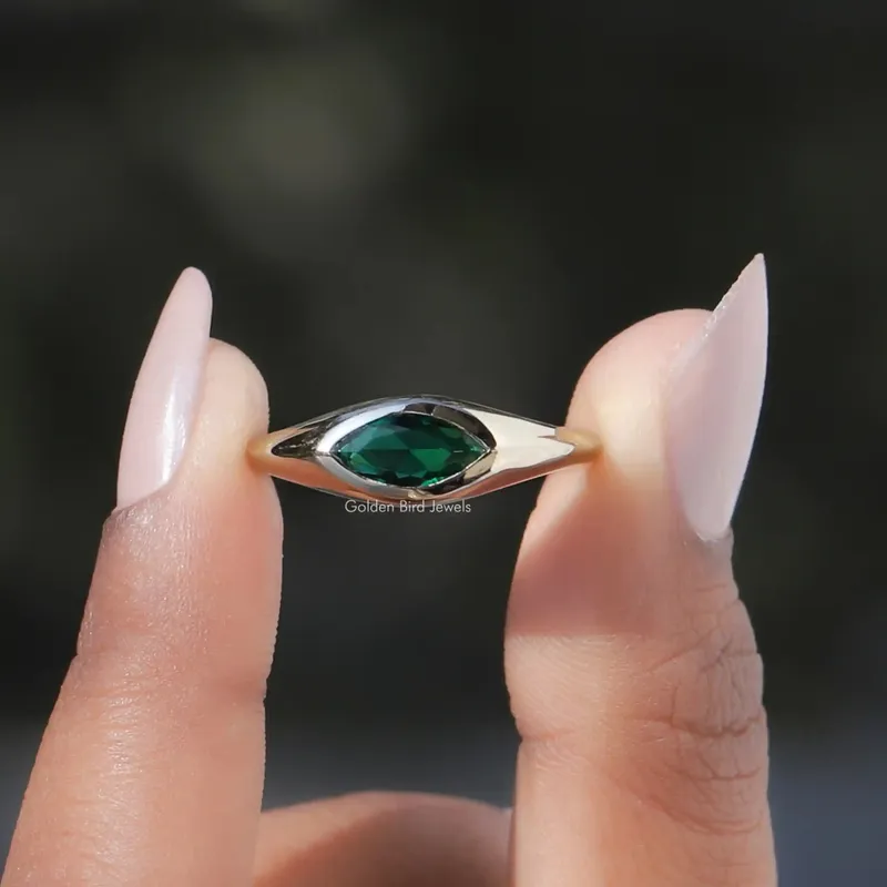 Bezel Set Marquise Cut Moissanite Solitaire Ring green engagement ring