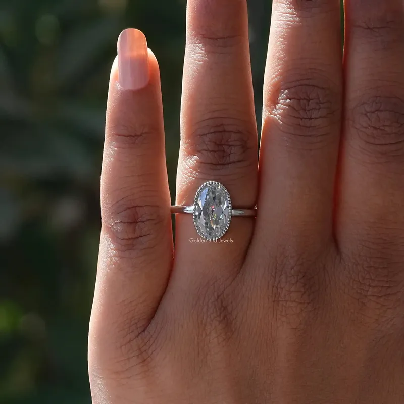 Bezel Set Old Mine Oval Cut Moissanite Ring vy 4