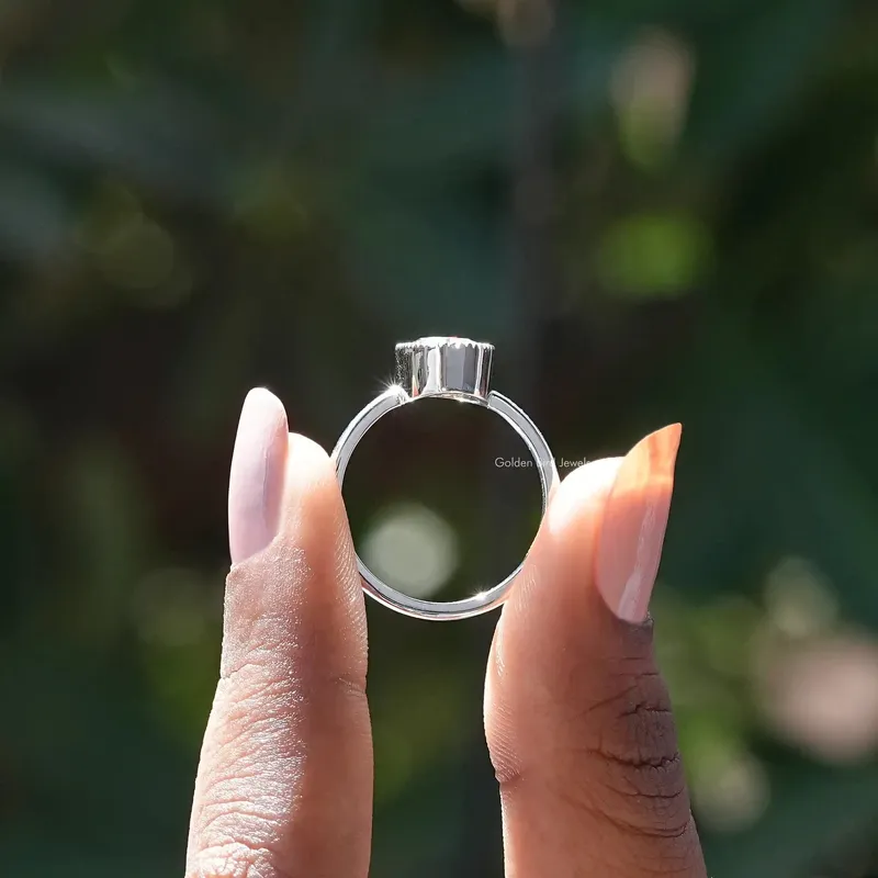 Bezel Set Old Mine Oval Cut Moissanite Ring vy 2