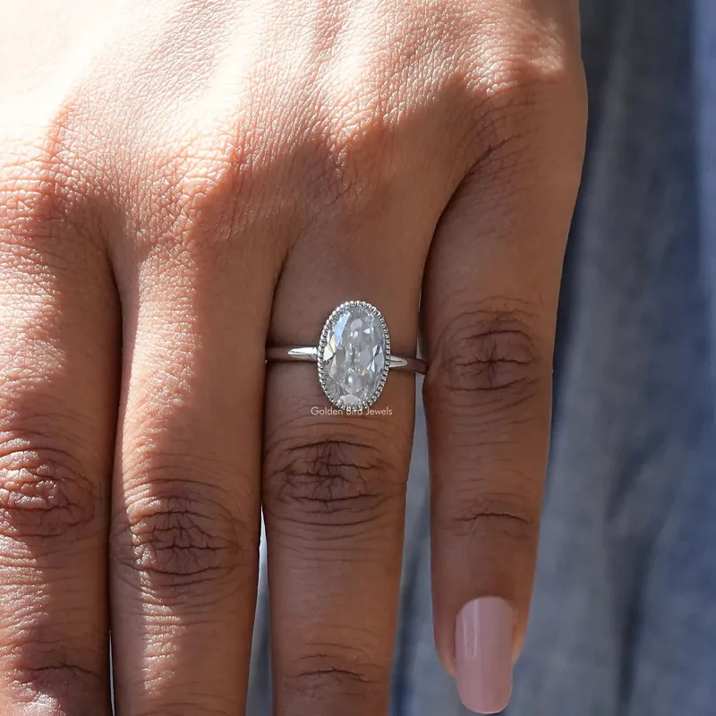 Bezel Set Old Mine Oval Cut Moissanite Ring vy 7