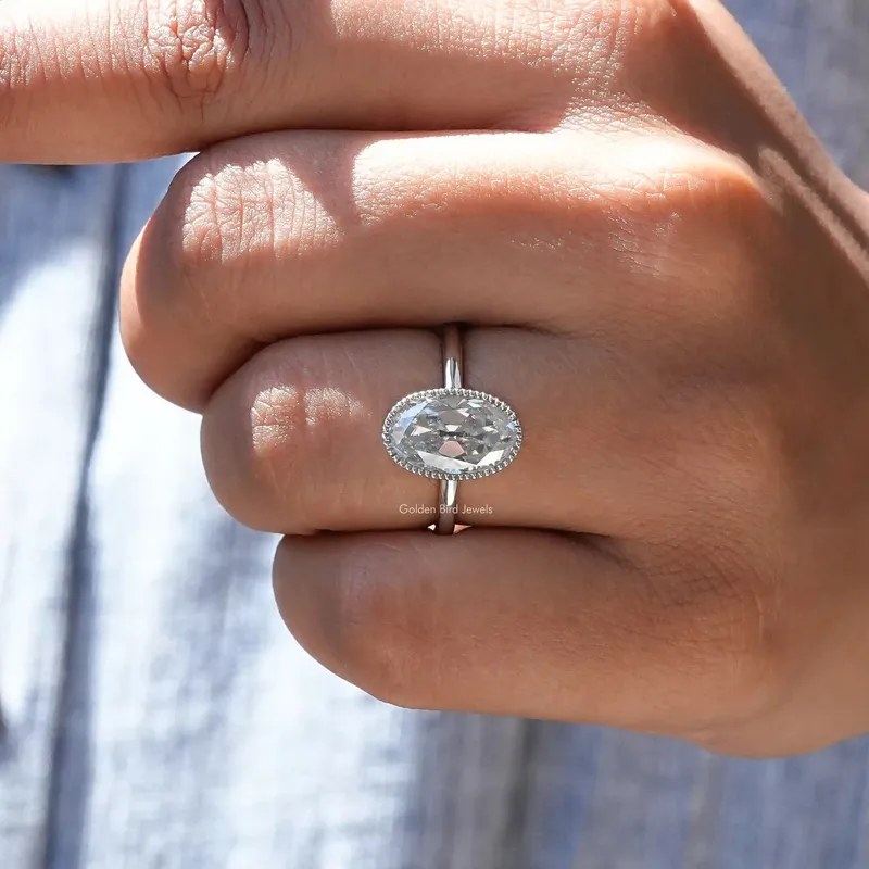 Bezel Set Old Mine Oval Cut Moissanite Ring vy 8