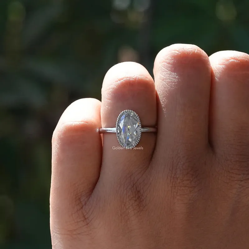 Bezel Set Old Mine Oval Cut Moissanite Ring vy 5