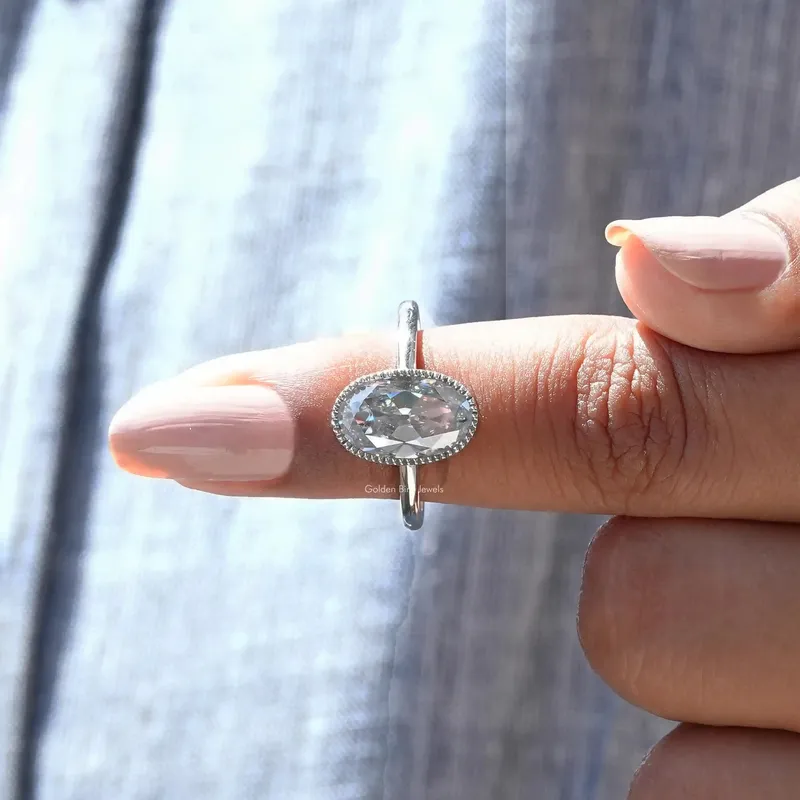 Bezel Set Old Mine Oval Cut Moissanite Ring vy 6