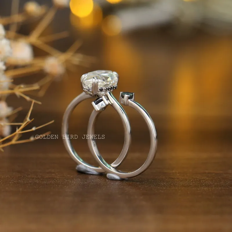 Black Dutch Marquise Hidden Halo Trillion Ring Set view 7